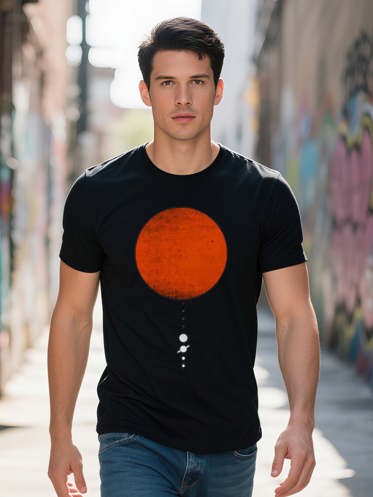 Men S Casual Crew Neck T-Shirt with Vibrant Orange Sun Lightweight Perfect for Summer Everyday Tshirt Print Top