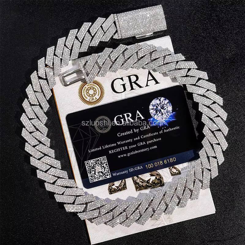 Dropshipping Pass Tester 18mm 4 Rows VVS Moissanite Dia Sterling Sier Miami Cuban Link Chain Necklace