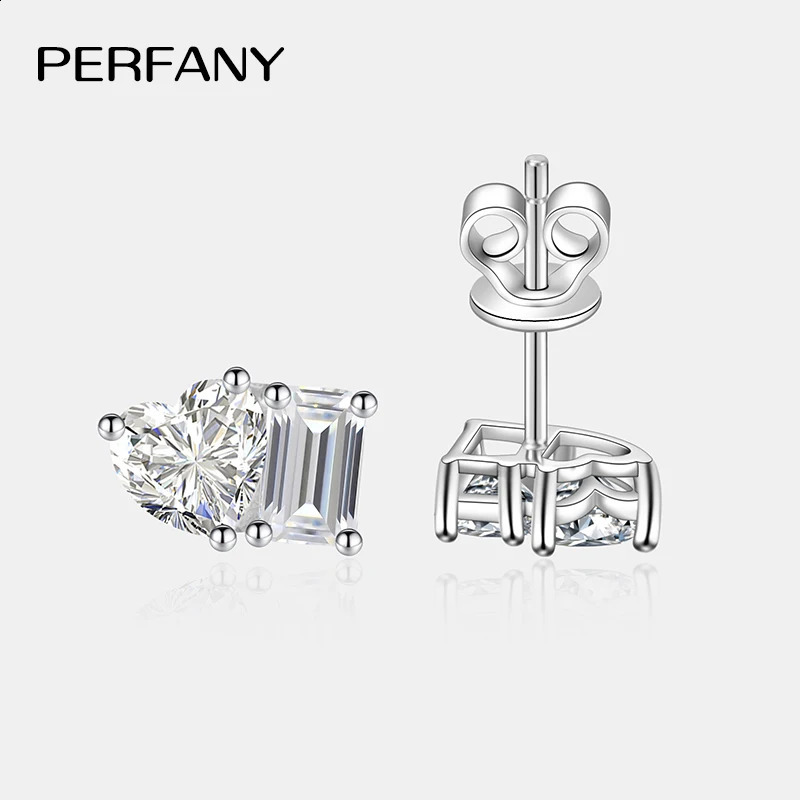 PERFANY Radiant Emerald Cut 2CT Stud Earring S925 Pure Silver Heart Laboratory Diamond Fashion Wedding Jewelry 250812