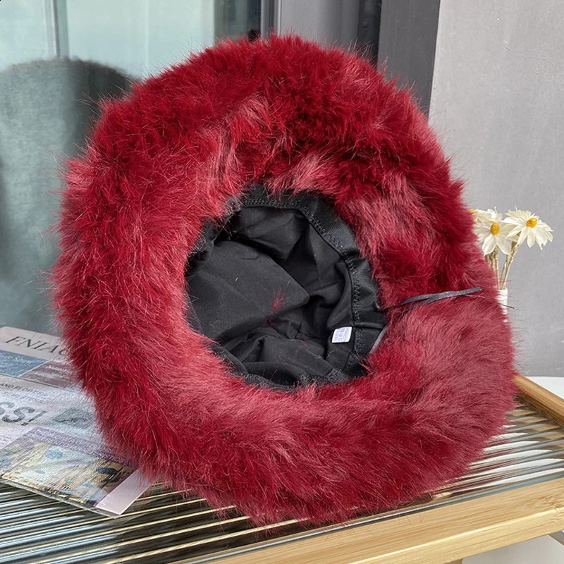 Big Fluffy Faux Fur Bucket Hats for Women Plush Fishermans Hat Winter Warm Fashion Colorful and Gorgeous Party Hat 250808