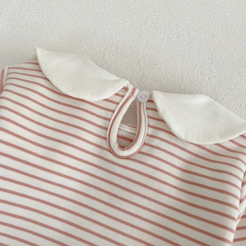 autumn baby clothing 03 year old girl bunny collar striped top Tshirt 250812