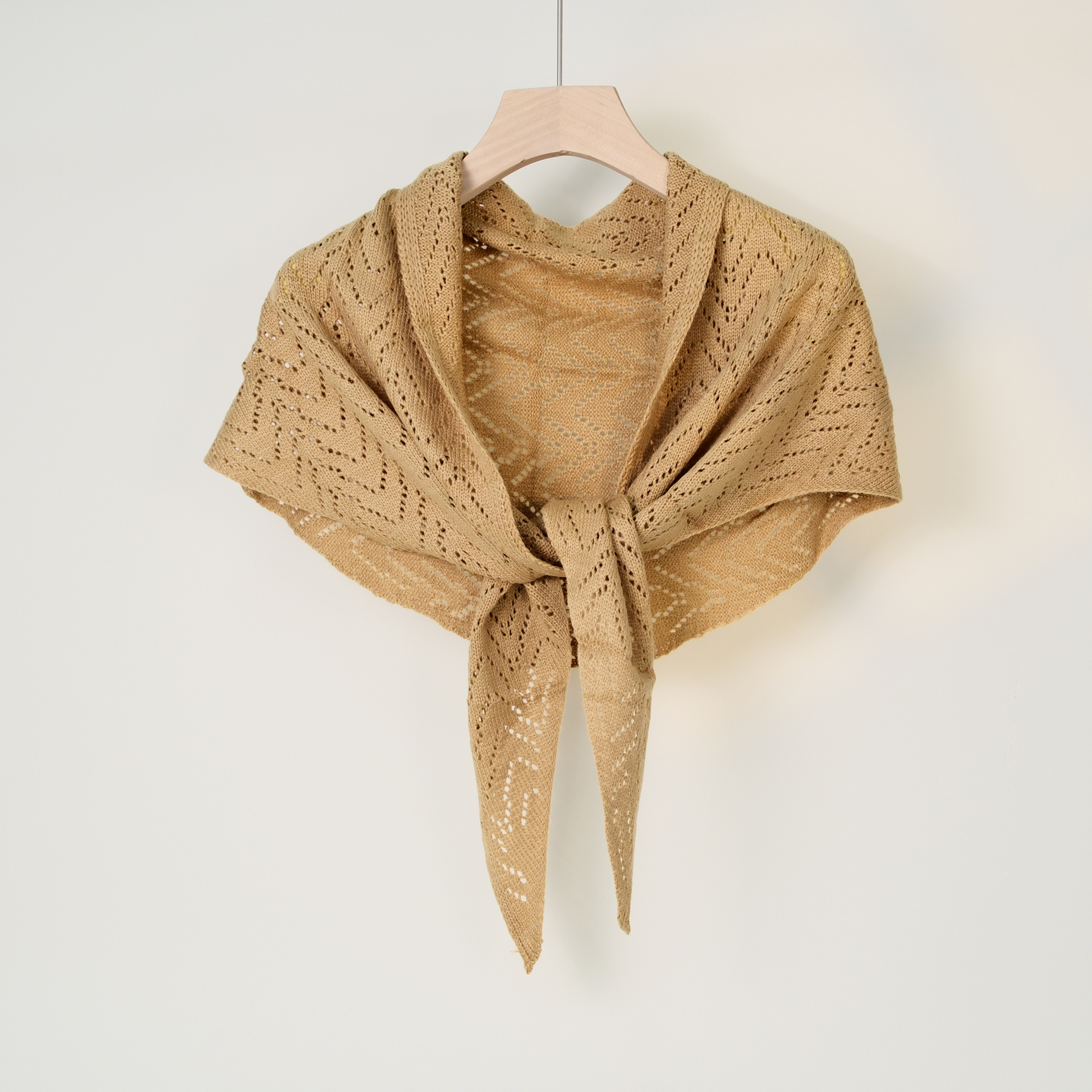 K1652 Solid color knitted hollow triangle scarf shawl air-conditioned room office windproof outer scarf neck scarf dual-purpose wrap headscarf