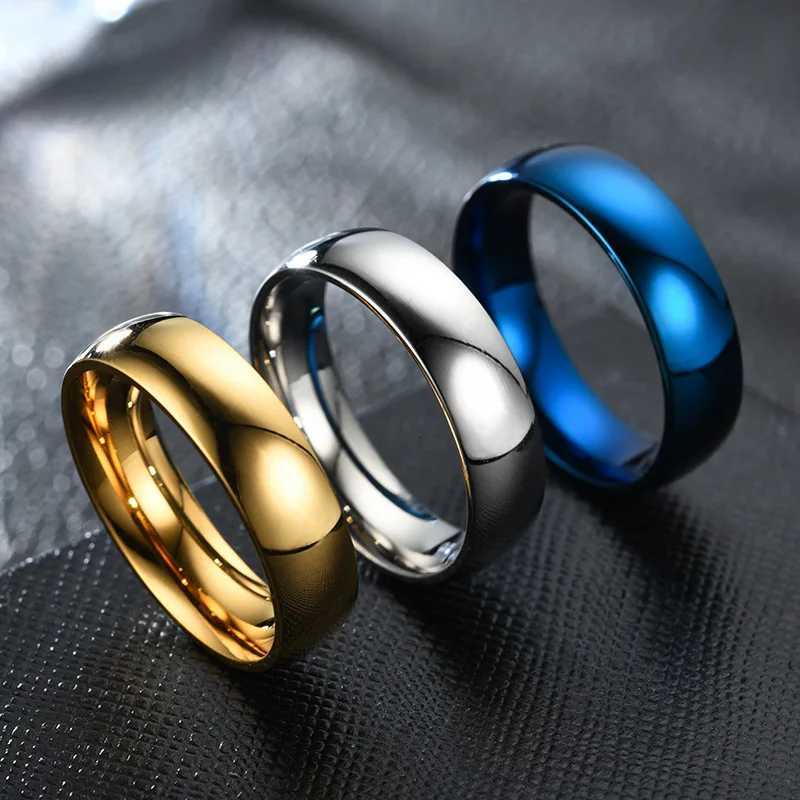 6mm Rainbow Colorful Smooth Surface Rings for Women Trendy Cute Stainless Steel Wedding Bands Jewelry W250812