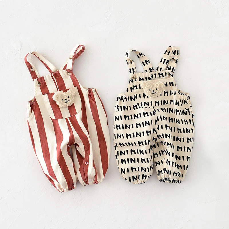 MILANCEL Baby Rompers Striped Overall Bear Doll Infant Girls Jumpsuits Boys Clothes 250812