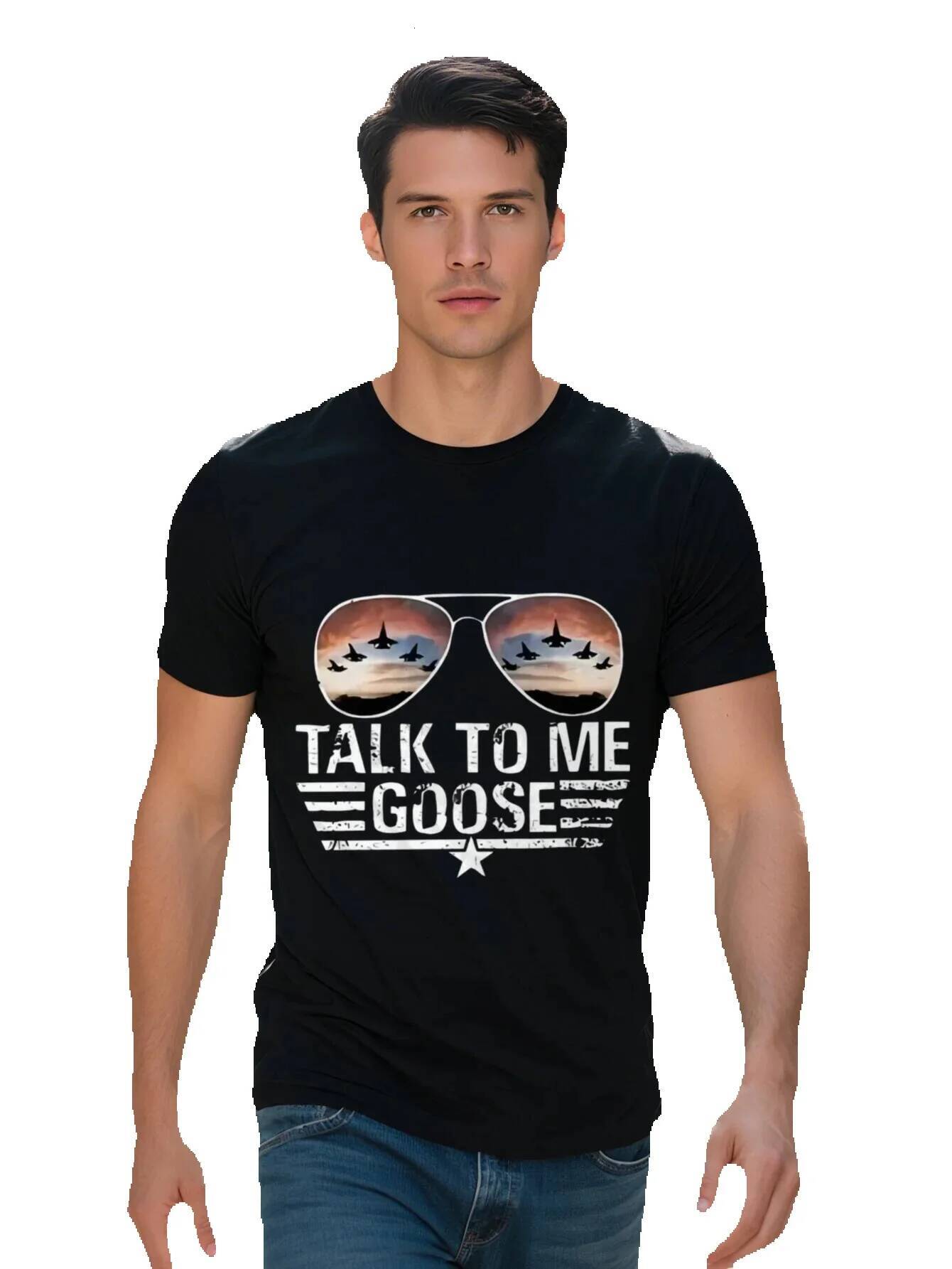 Men s Casual Graphic Short Sleeve T Shirt with TALK to ME GOOSE Aviation Design Sunset Stars Print Polyester 72e5e