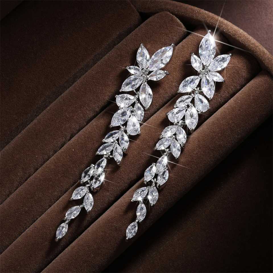 ZAKOL Elegant Shiny AAA Zircon Sliver Color Long Drop Earrings Gorgeous Bridal Wedding Party Jewelry Y250812