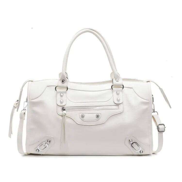 Women's Retro Rivet Locomotive Messenger Shoulder Tote Bag Casual Lightweight Large Capacity PU Leather Crossbody Fashion Purse