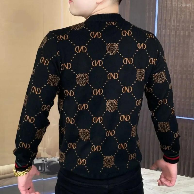 Men's Sweaters Winter Diamondplaid Sweater Long Sleevedhoodie Slim Fit Sleeved Fashionable Printed Round Neck For Warmth And Leisure