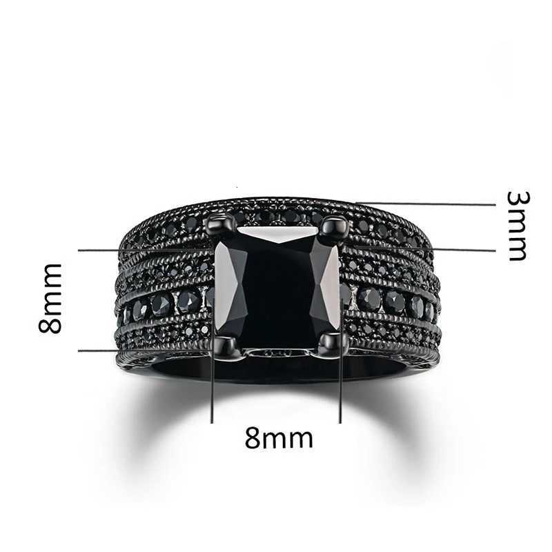 Fashion Couple Jewelry Lovers Rings Womens Black Zircon Engagement Ring Set Mens Stainless Steel Wedding Band Anniversary Gift W250812