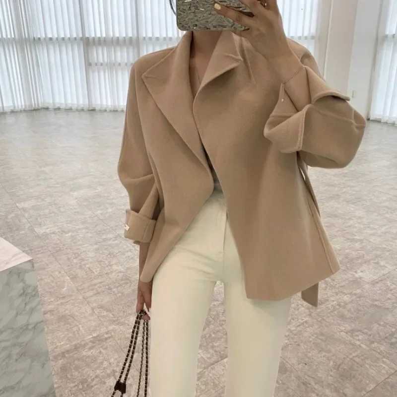 Neploe Chic Fashion Minimalist Waistband Cinched Waist Loose Woolen Coats 2025 Winter Femme Gentle Elegant Temperament Blends Z250813