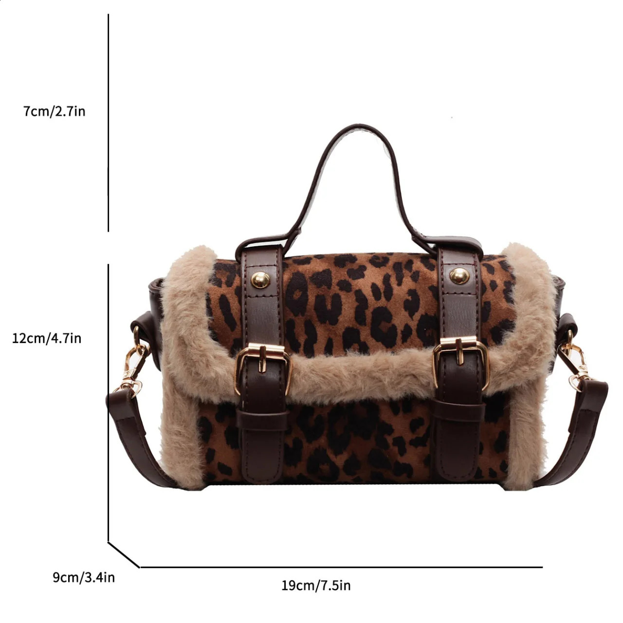 Small Square Bag Womens Shoulder Bag Leopard Printing Pu Leather Flap Messenger Bag Winter Faux Fur Handbag Brown 250809