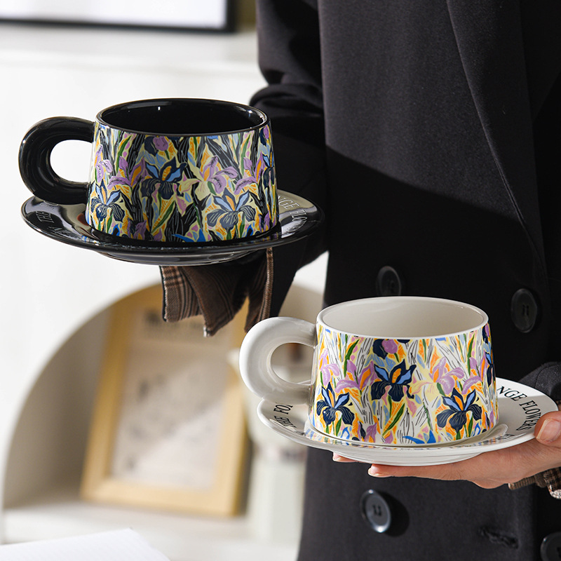 Hand Painted Teacups Set Vintage French Coffee Cup Saucer Set Home Party Reusable Morning Tea Cup Kit For Friends Family R250813