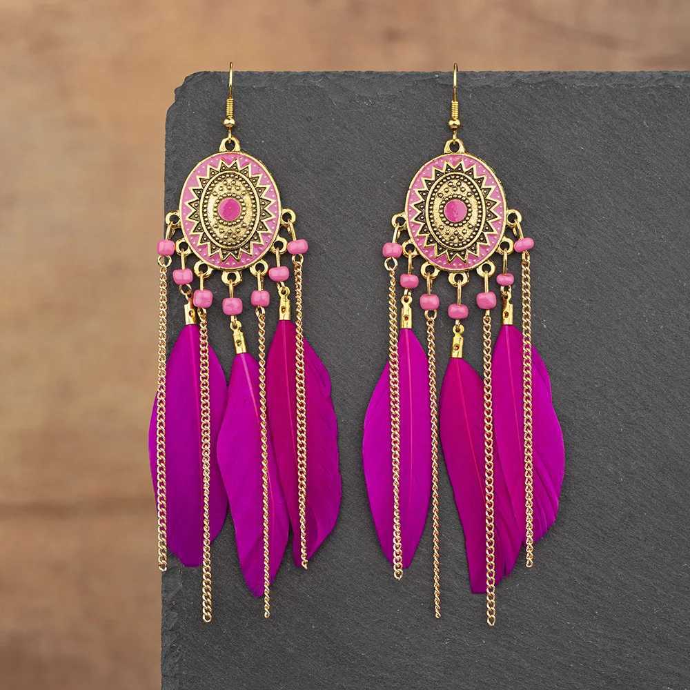 Vintage Ethnic Feather Tassel Earrings For Women Long Fringe Chain Drop Dangling Earrings Female Girls Jewelry Accessories Y250812