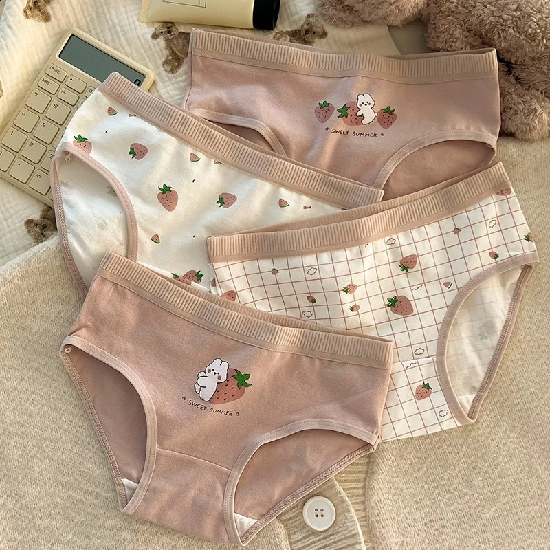 5PCS Kids Girls Cotton Soft Antibacterial Briefs Baby Cute Strawberry Print Panties 2y Young Children Thin Breathable Underwear 250812