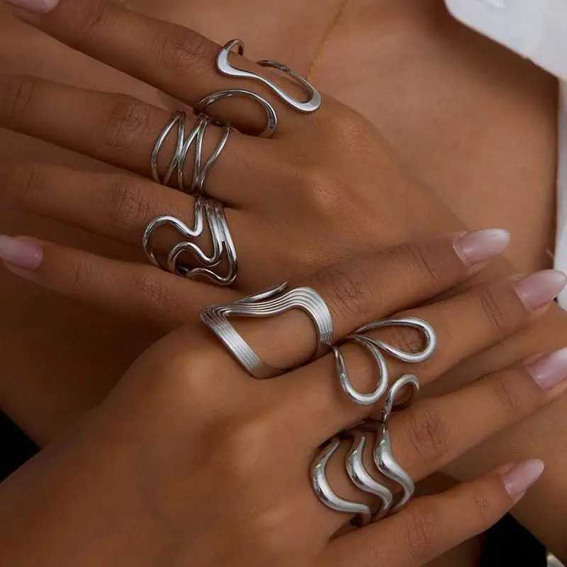 Stainless Steel Silver Color Rings for Women Punk Geometric Metal Irregular Chain Open Rings Hip Hop Simple Jewelry Accessories W250812