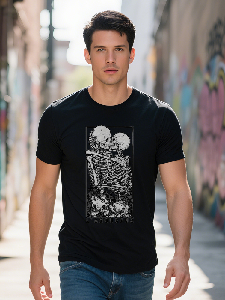 Men's Casual Crew Neck T-Shirt Knit Fabric with Slight Stretch Cartoon Skeleton Print Vintage Y K Anime Inspired