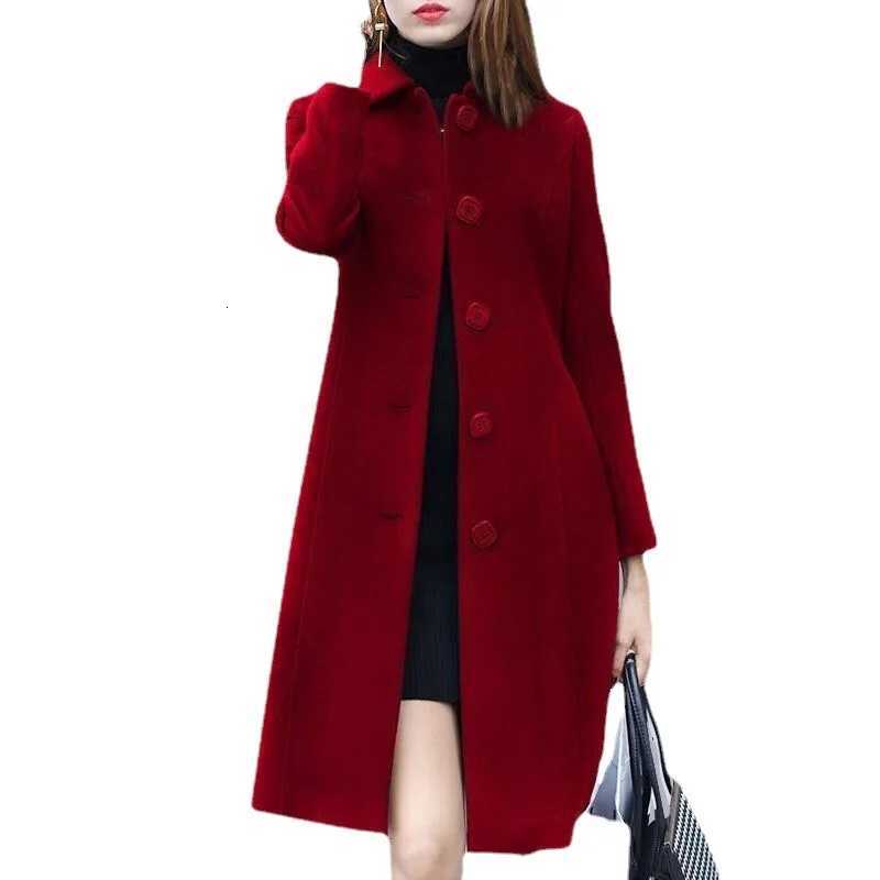 Spring New Long Sleeve Woolen Coat Female Solid Color Slim Medium Long Cardigan British Style Autumn Winter Woolen Coat Z250813