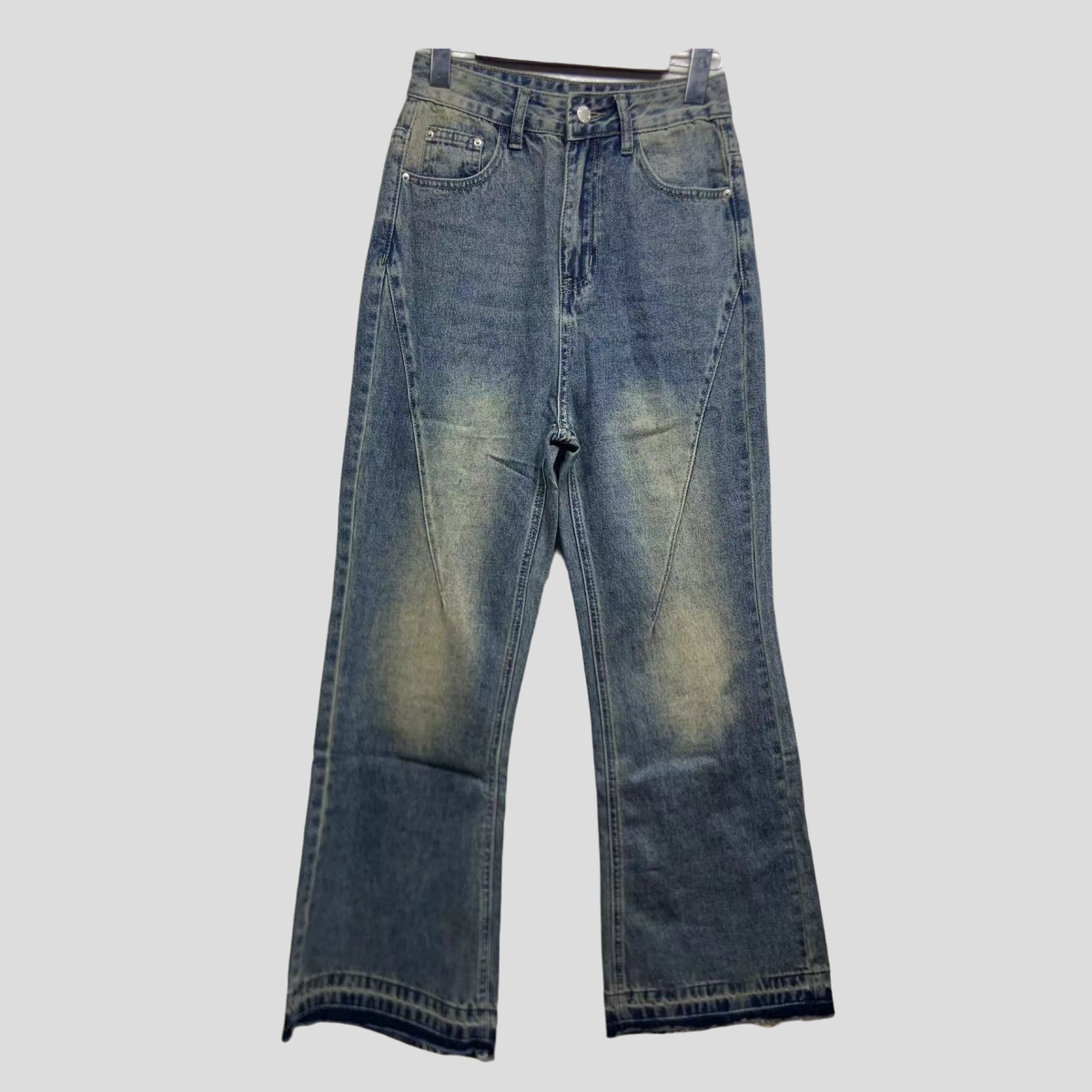 Retro distressed micro-flared jeans with a built-in fashion filter 24-0812
