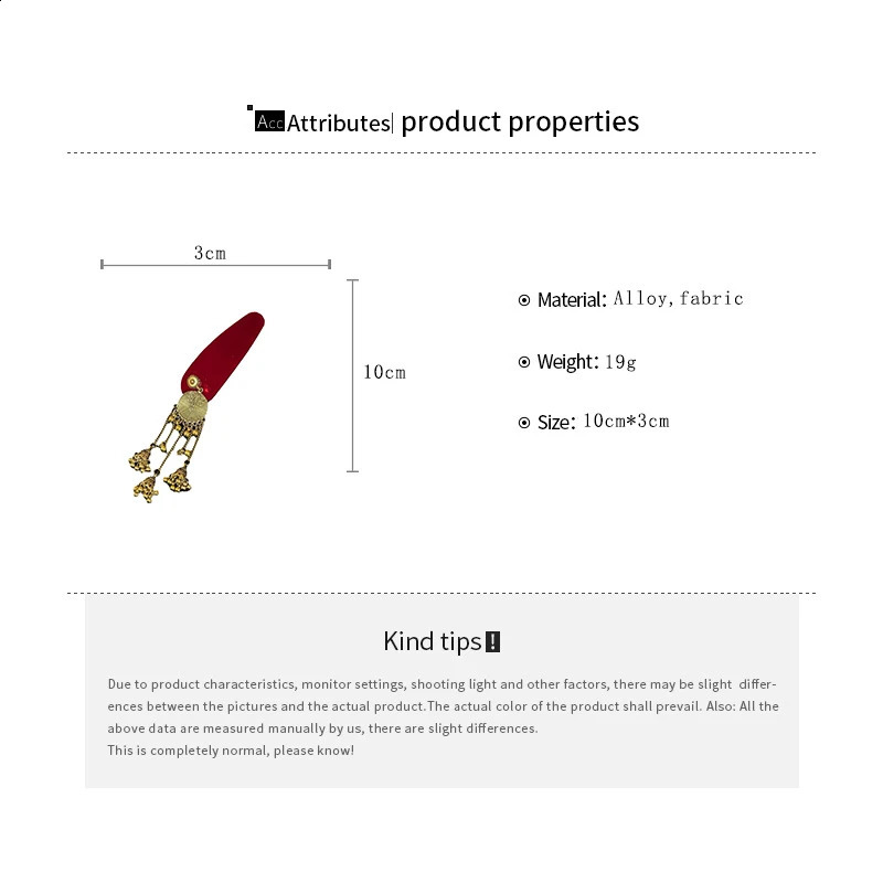 Red Black Velvet Bell Long Tassel Ethnic Style Retro Side Bangs Hair Clips for Women Personality Fashion Hairpin Accessories 250812