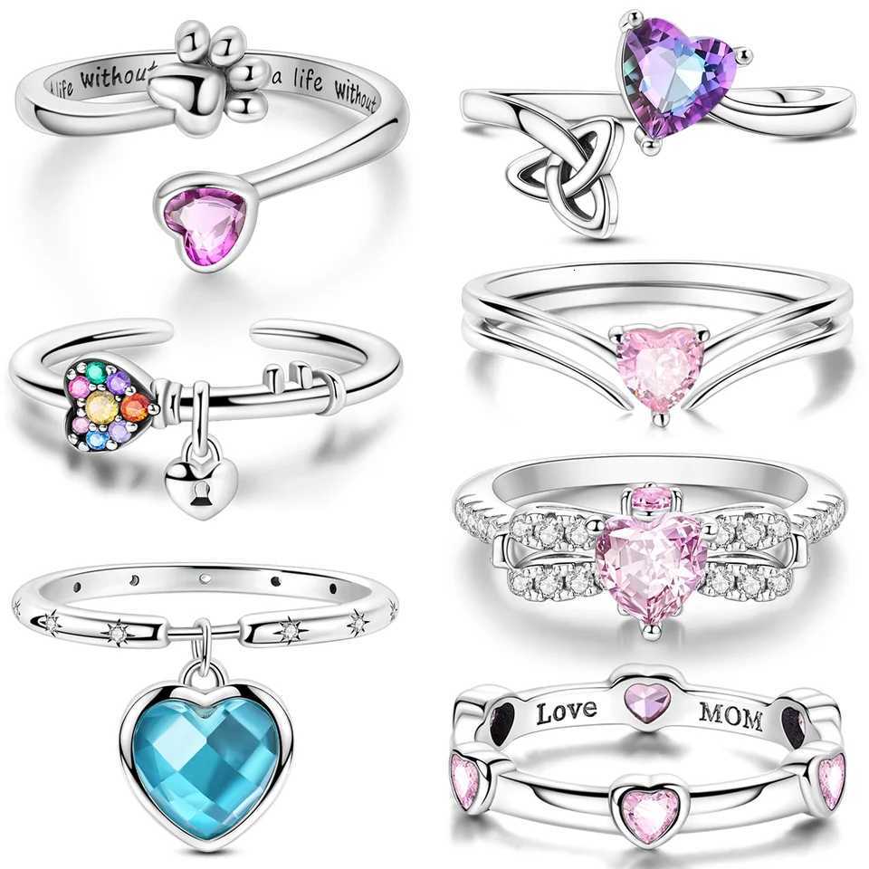 925 Sterling Silver Rings Sparking Purple White Pink Blue Zircon LOVE Wedding Ring Women Engagement Jewelry Anniversary Gifts W250812