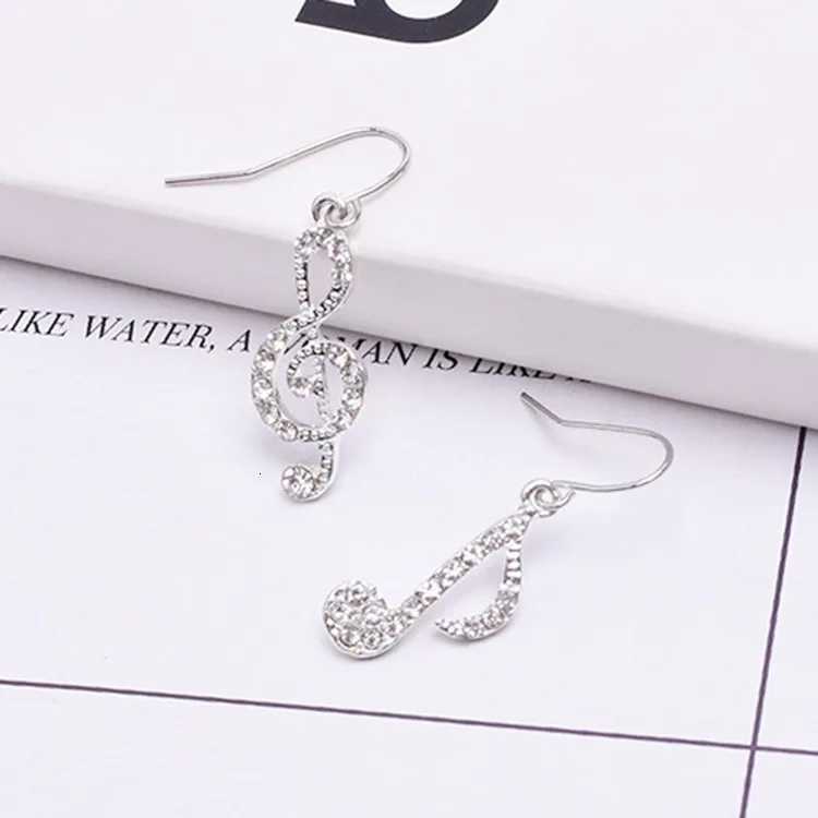 Asymmetric Personality Trendy Music Notes Ear Hook Crystal Silver Color Rhinestone Earring Women Accessory Lady Dangle Earrings Y250812