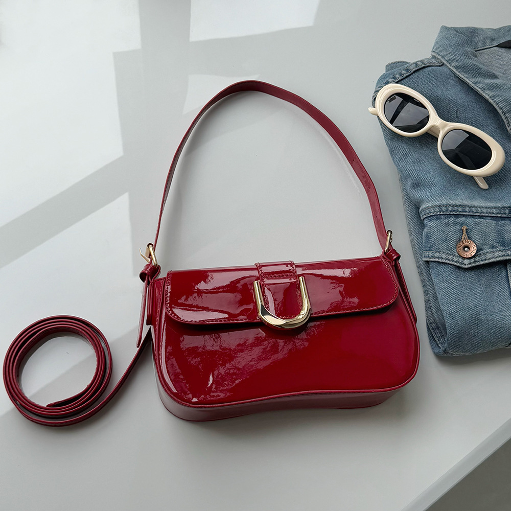 Burgundy Handbag for Women 2025 New Style Handheld Underarm Textured Versatile Crossbody French Niche Single Shoulder Shiny Bag ddmymarket