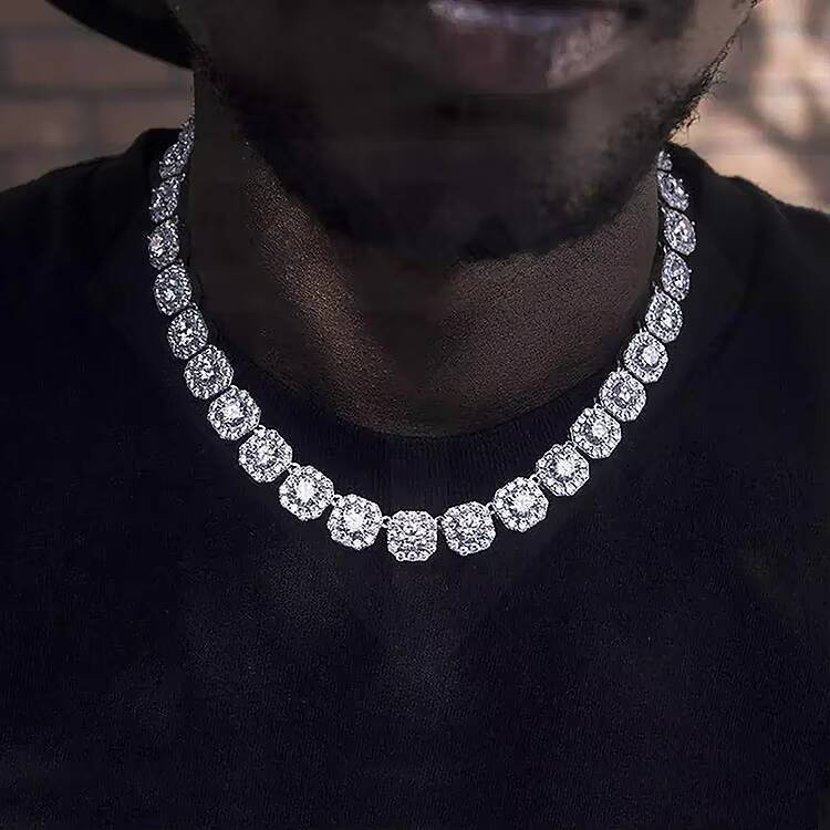 Hip Hop Mens 10mm CZ Cubic Zircon Diamond Tennis Chain Necklace Bracelet Iced Out Square Tennis Chain Moissanite Bangle Jewelry