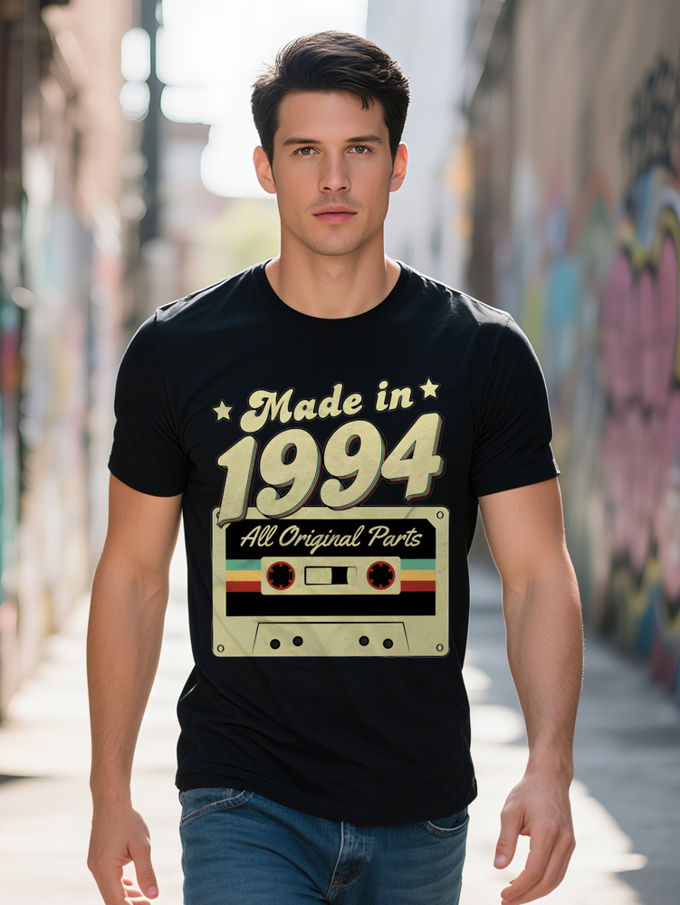 Men s Casual Crew Neck T Shirt Retro Cassette Tape Print Black with Vintage Design Perfect Gift for Music 4afee