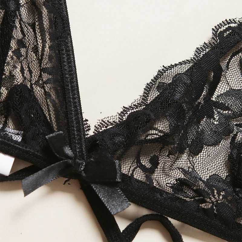 2 Piece Hollow Bodysuit Erotic Pajamas Teddy Babydoll Dress Deep V Open Bra Porn Underwear Set Sexy Lace Crotchless LingerieXJ250812