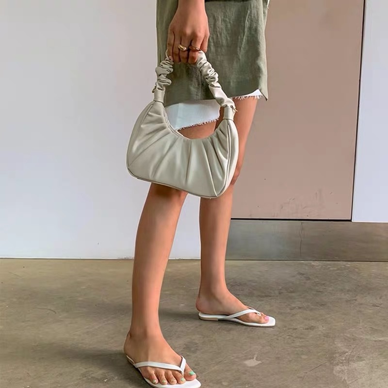 Women's 2024 Niche Design Horn Pleated Textured Baguette Underarm Cloud-like Single Shoulder Crossbody Bag ddmymarket