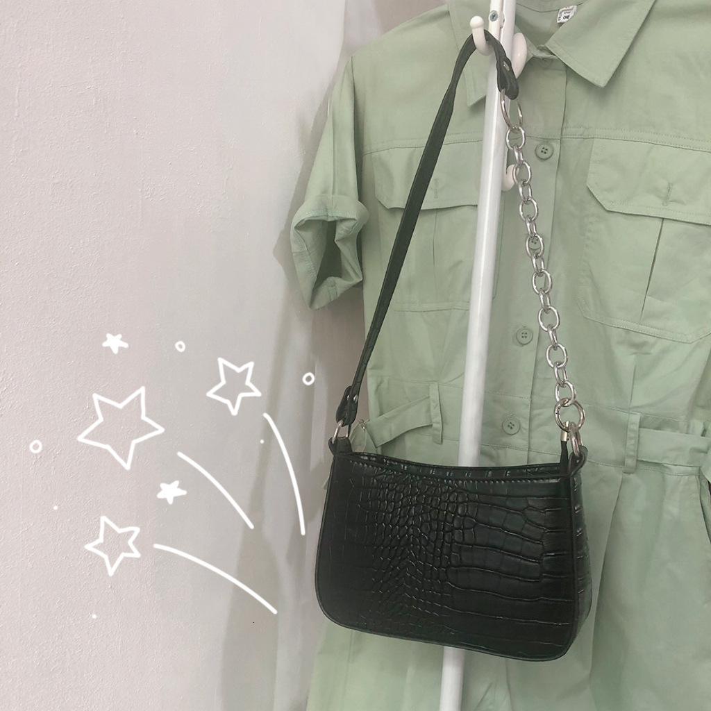 Women's Crocodile Pattern Pearl Chain Single Shoulder Crossbody Women 2025 Korean Version New Style Versatile Underarm Bag ddmymarket