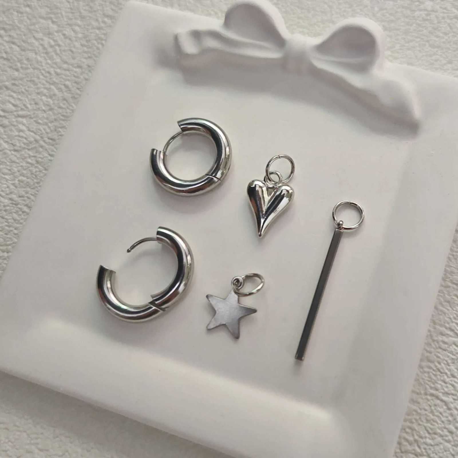 LATS Long Asymmetry Heart Star Pendant Hoop Earrings for Women Men Fashion Jewelry Party Gifts Y250812