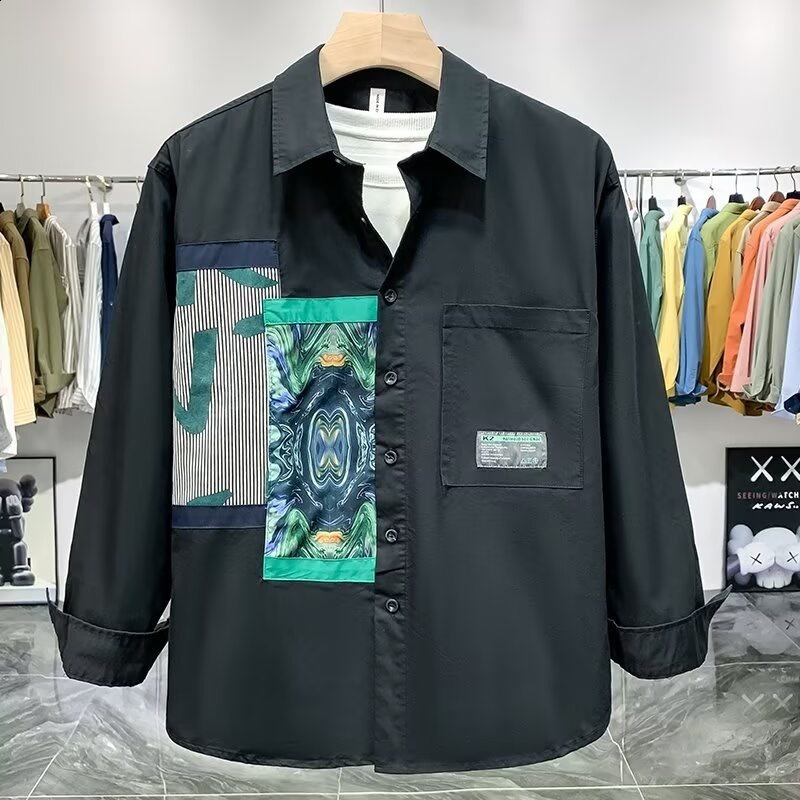 Niche Design High-End Trendy Brand Color-Block Patchwork Shirt Jacket Men Loose Fit Autumn New Casual Long Sleeve Shirt Men240802