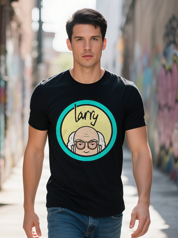 s Crew Neck T Shirt with Larry David Portrait Print Black Short Sleeve Tee Essential Perfect Gift for Men