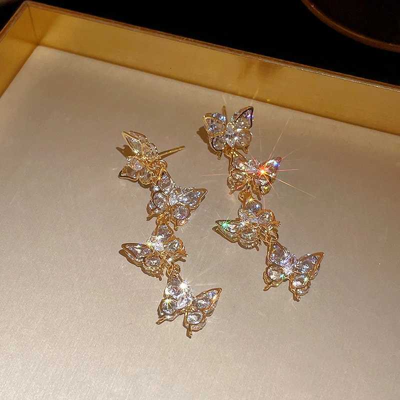 Sparkly Zircon Butterfly Earring Dangle Imitation Pearl Water Drop Womens Earrings Light Luxury Party Wedding Female Jewelry Y250812