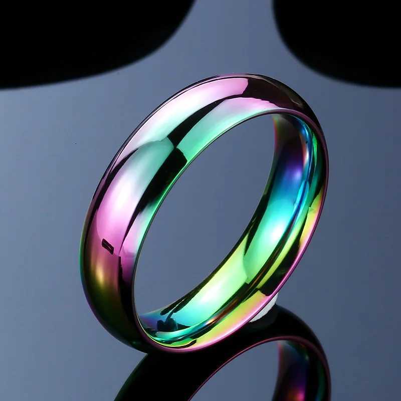 6mm Rainbow Colorful Smooth Surface Rings for Women Trendy Cute Stainless Steel Wedding Bands Jewelry W250812