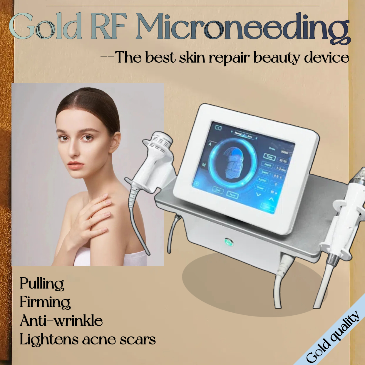 RF Microneedle Machine Gold Plated Conductive Skin Tightening Reduces Wrinkles Scars Stimulates Collagen Home Pro Safe All Skin Effective