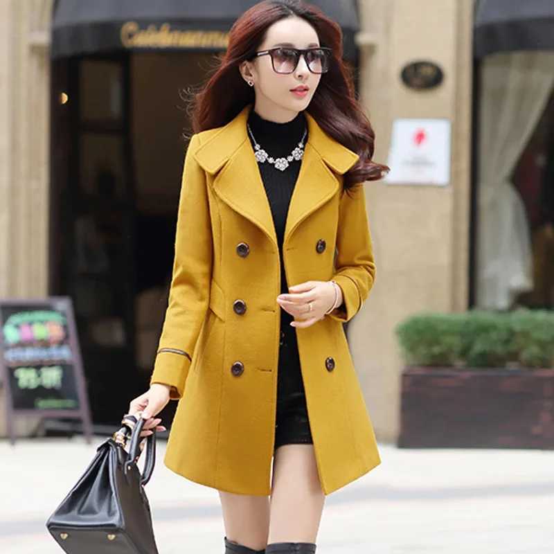 Womens Elegant Slim Fit Jacket with Double Row of Buttons Medium-Length Coats Korean-Style Top for Middle-Aged Women Z250813