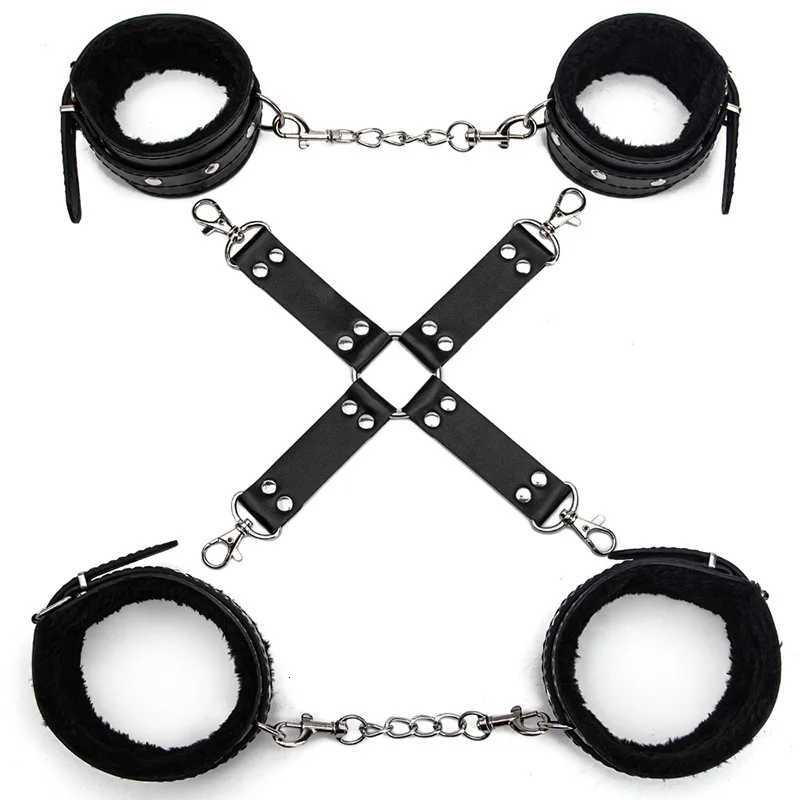 3-piece SM props plush set reverse back bondage cross buckle SM femdom bondage handcuffs and leg cuffs adult couple sex toys W250813