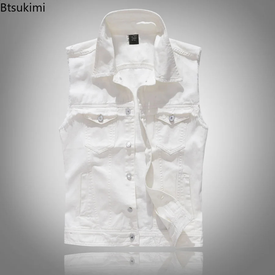 2025 Mens Fashion Sleeveless Denim Vest Spring Autumn Casual Solid Cowboy Jacket Slim Fit Singlebreasted Streetwear Jeans 250805