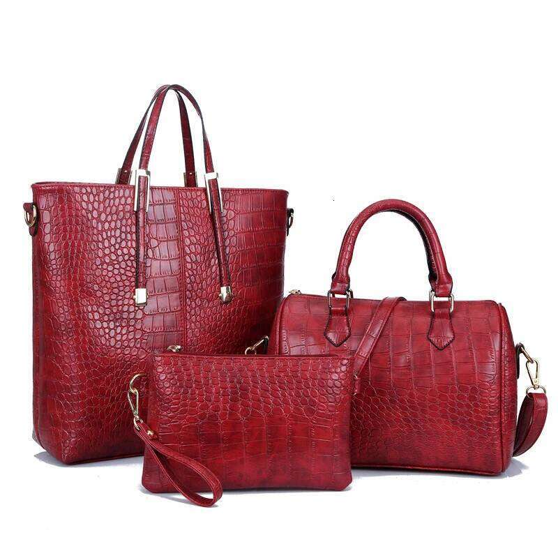 Fashion PU Leather Women Handbags Designer Crocodile Pattern 3 Pieces Sets Shoulder Bag New High Quality Female Tote Bags