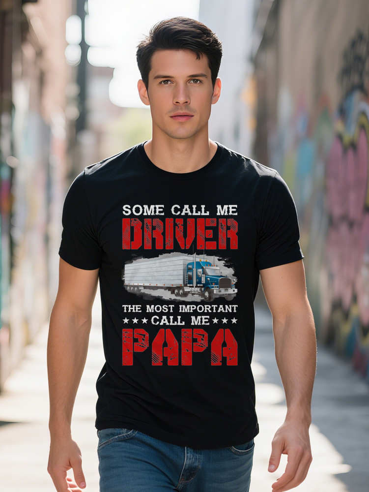 Men s Casual Crew Neck T-Shirt Some Driver The Most Important Call Me Papa Print Black with Red White Design Humor 0cabd