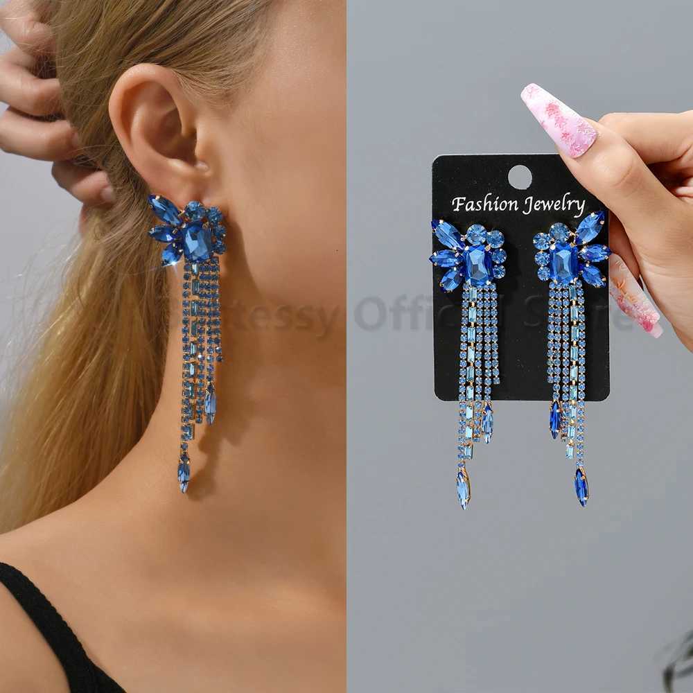 Classic Butterfly Decor Long Tassel Drop Earrings For Women Shiny Rhinestone Luxury Elegant Geometric Trendy Jewelry Female Gift Y250812