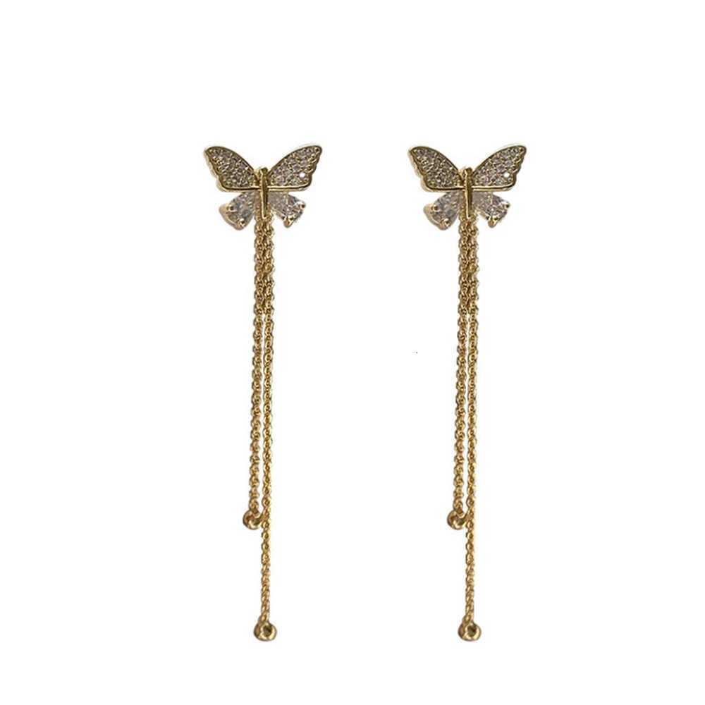 Delicate Gold Color Butterfly Zircon Tassel Earrings Fashion Women Party Jewelry Summer Trend Accessories Valentines Day Gifts Y250812
