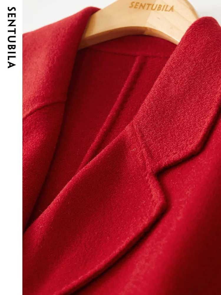 SENTUBILA Red Wool Wrap Coats for Women 2024 Winter Clothes Double Faced 100% Wool Loose Warm Jacket Female Outerwear W44O58458X Z250813