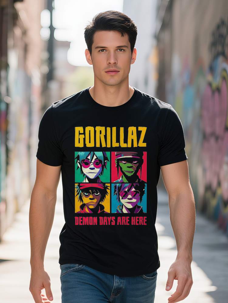 Gorillaz Men Retro Graphic T-Shirt Casual Summer Short Sleeve Tee with Vibrant Color Block Perfect Gift for Music Podking