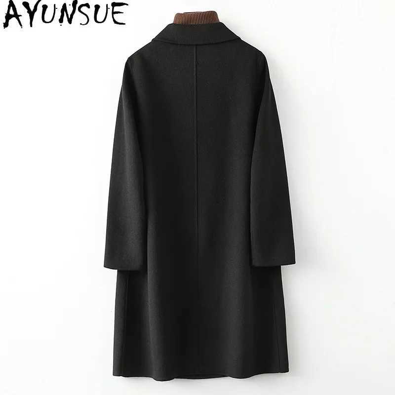 AYUNSUE 100% Real Wool Coat Fall CloTHes Women 2024 Midi Coats for Women Woolen Suit JaCKets Womens Coat Z250813