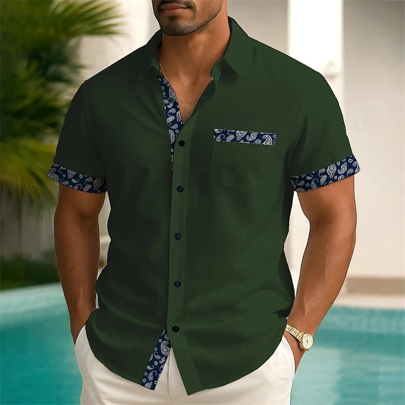 Mens Summer Button Short Sleeve Shirt Fashion Casual Outdoor Resort Spring 3D Printed Lapel 250808