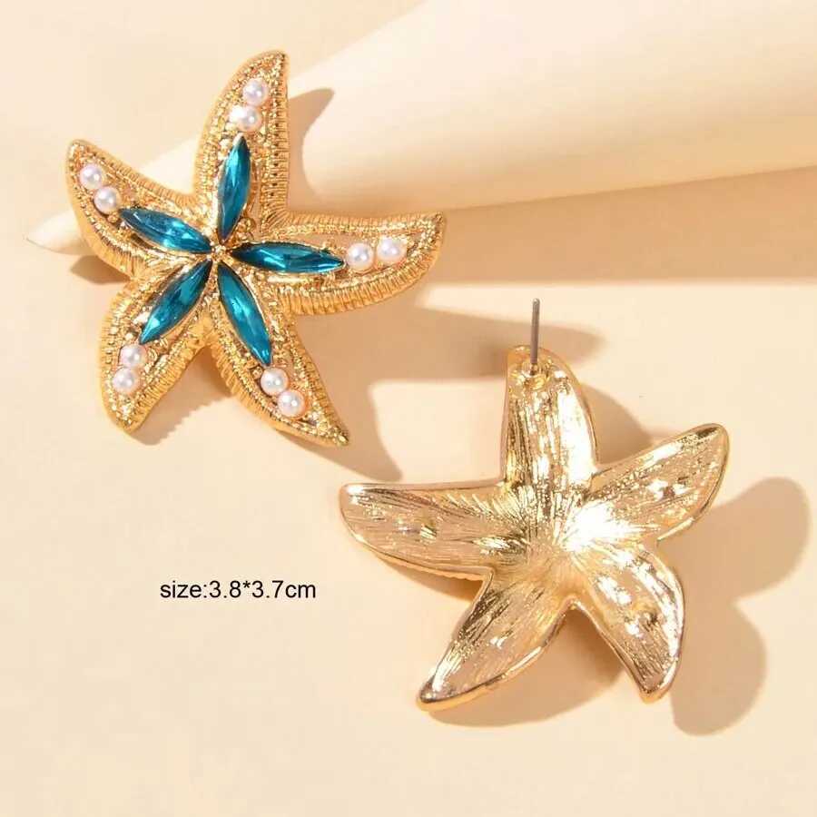 Obega Candy Starfish Charms Dangle Stud Earrings Metal Epoxy Pendant Ear Stud Green Crystal Stone Beach Charms Jewelry For Woman Y250812