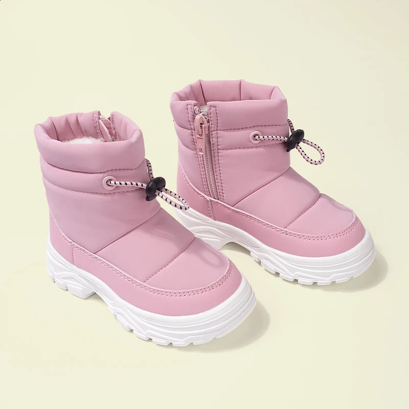 Tendy Unisex Big Kids Outdoor Zip Warm Shoes Girls Pink Antislippery Plush Short Boots 250812